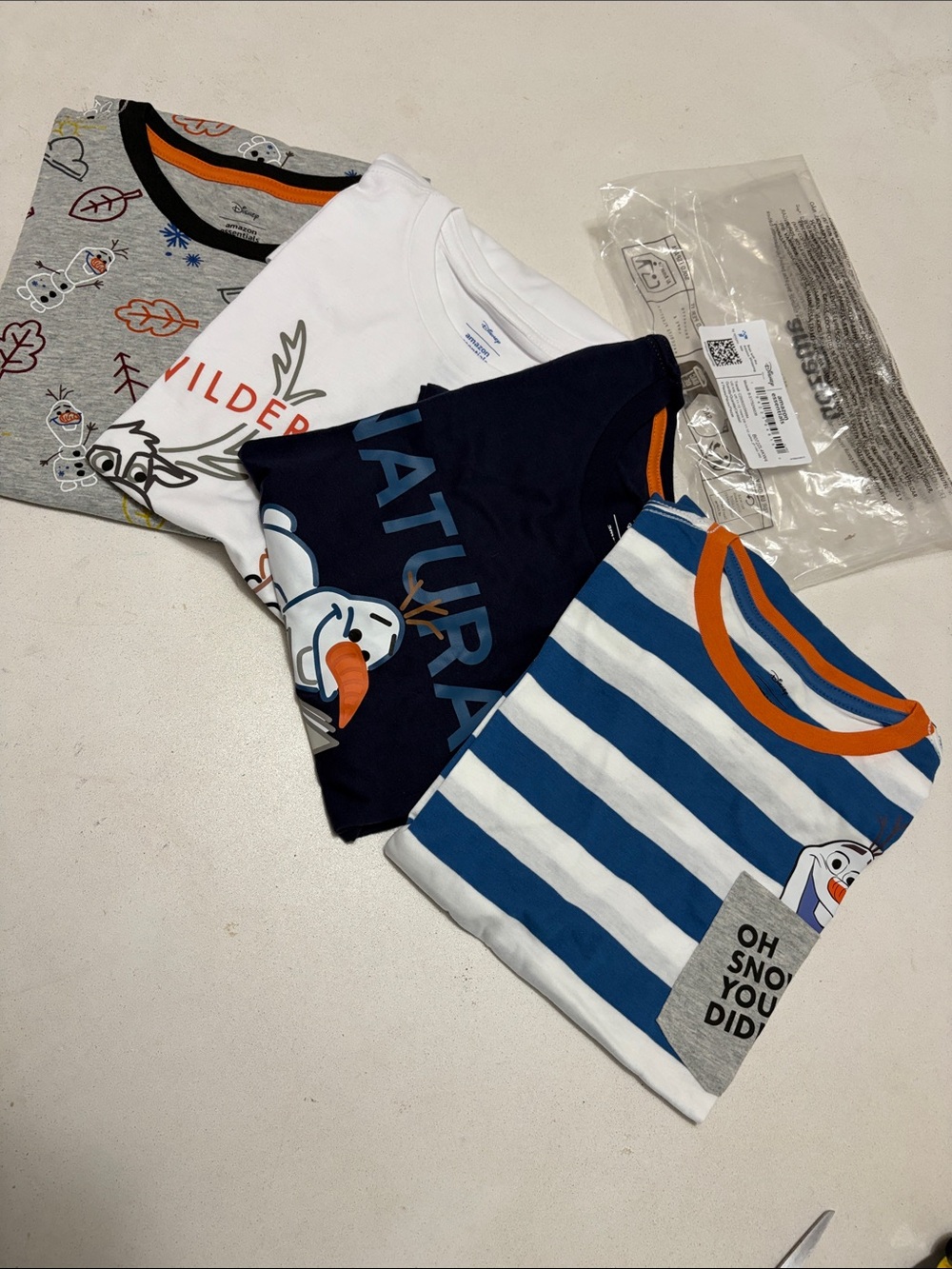 Kids Olaf Graphic & Striped Short-Sleeve Tee Set - Blue/White/Navy/Grey